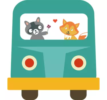 Autocolant de perete autobuz rac și vulpe - TenStickers