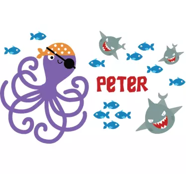 Caracatiță nume personalizat pirat de caracatiță - TenStickers
