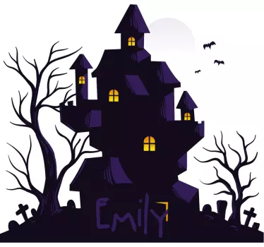 Casa bântuită cu numele de autocolant de perete de halloween - TenStickers