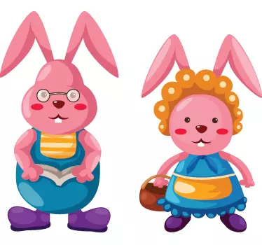 Câteva perete de desen animat de iepurași roz - TenStickers