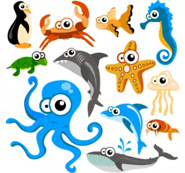 Colecții de creaturi de mare curioase autocolante pentru copii - TenStickers