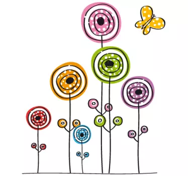 Copii flori abstracte și decal perete fluture - TenStickers