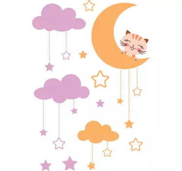 Copii moon, pisoi & cer decal perete - TenStickers