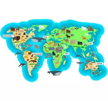 Animal fauna harta lumii romane harta lumii harta autocolant - TenStickers