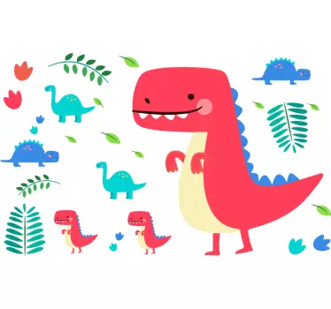 Roșu dinozauri copii sticker de perete - TenStickers