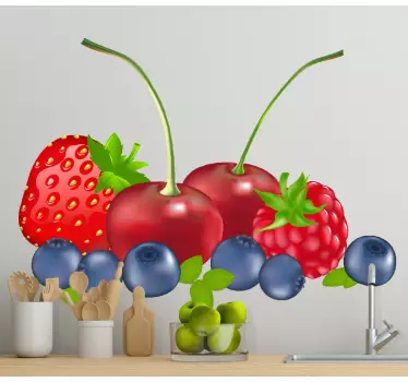 3 fructe pe un autocolant de perete cu fundal colorat - TenStickers