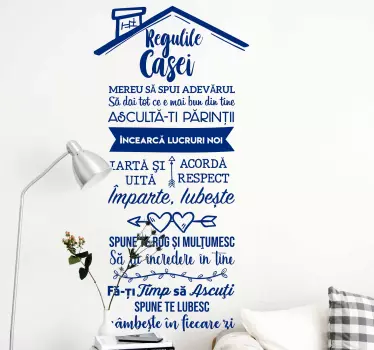 Acasă reguli - autocolant text românesc - TenStickers