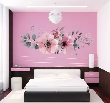 Frumoasa autocolant roz de perete floral - TenStickers
