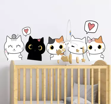 Autocolant de perete de desene animate familie pisici - TenStickers