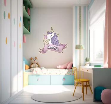 Copii personalizați numesc sticker de perete unicorn - TenStickers
