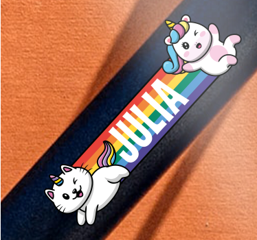 Curcubeu cu doi inorogi și motocicletă pentru pisici - TenStickers