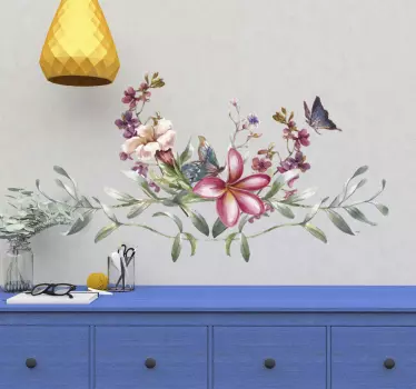 Acuarelă fluture și flori floare decal perete - TenStickers