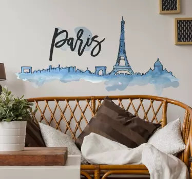 Acuarelă paris city skyline siluetă autocolant de perete - TenStickers