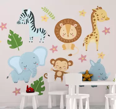 Animale din junglă cu autocolant curcubeu pentru animale sălbatic - TenStickers