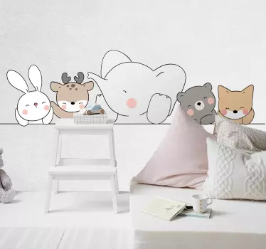 Animale fericite stil nordic pentru autocolant de perete pentru c - TenStickers