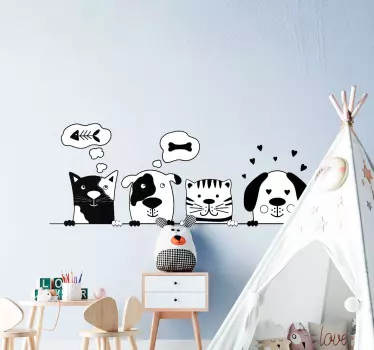 Animale prieteni decalcomanie perete desen alb și negru - TenStickers