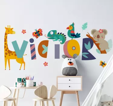 Animale și numele copilului ilustrare perete decal - TenStickers