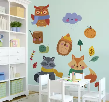 Autocolant de flori de toamnă și animale - TenStickers