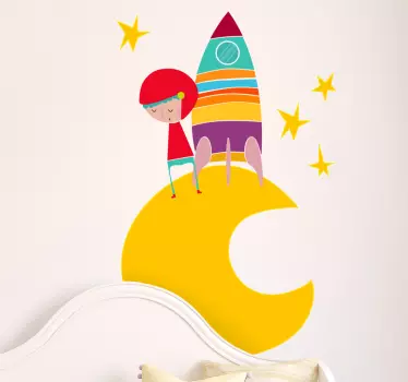 Autocolant de perete astronaut de lună galbenă - TenStickers