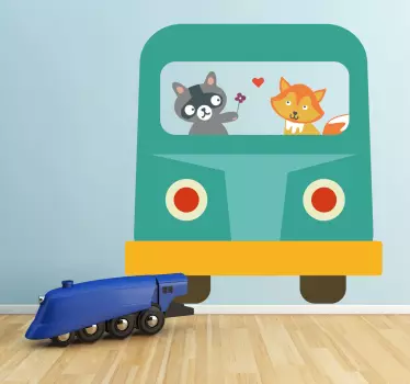 Autocolant de perete autobuz rac și vulpe - TenStickers
