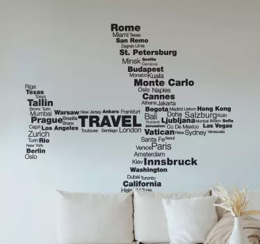 Autocolant de perete cu planul de destinație urbană - TenStickers