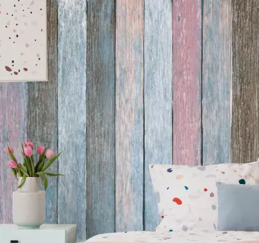 Autocolant de perete cu scânduri din lemn colorat rustic - TenStickers