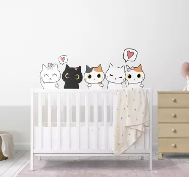 Autocolant de perete de desene animate familie pisici - TenStickers