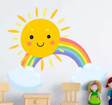 Autocolant de perete desen animat soare și curcubeu - TenStickers