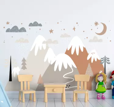 Autocolant de perete pentru dormitor copii din munți scandinavi - TenStickers