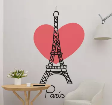 Autocolant de perete turn eiffel cu inimă mică - TenStickers