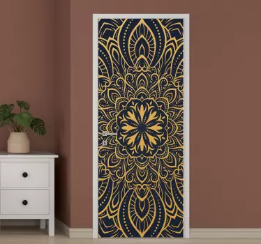 Autocolant de ușă din sticlă mandala aurie - TenStickers