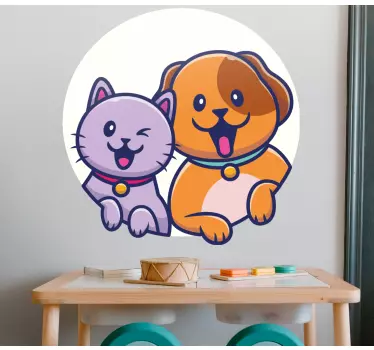 Autocolant drăguț câine și pisică prieten cu desene animate - TenStickers