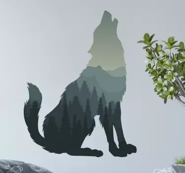 Autocolant lup cu pădure care urlă - TenStickers