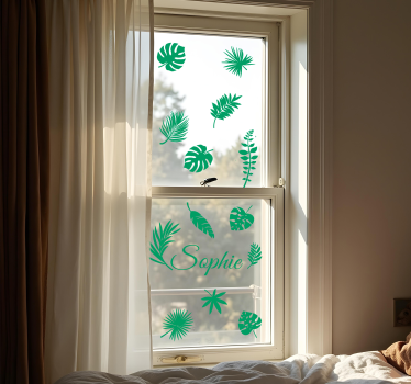 Autocolant pentru fereastră frunze de monstera cu nume - TenStickers