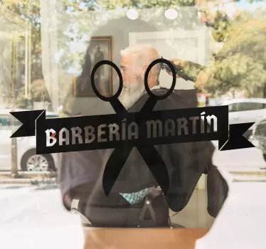 Autocolant pentru vitrine logo foarfece frizerie - TenStickers