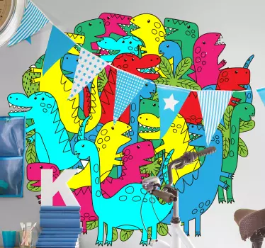 Autocolant rotund dinozaur colorat pentru copii dragon - TenStickers