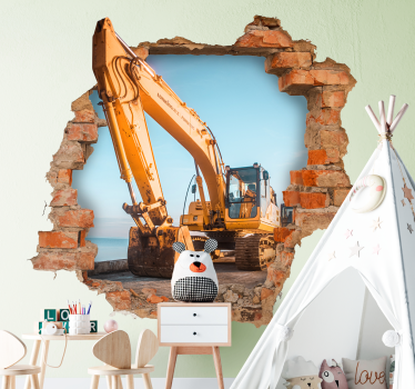 Autocolante 3d perete spart cu trei excavatoare - TenStickers