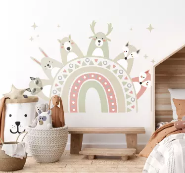 Autocolante camera copii curcubeu boho cu animale sălbatice - TenStickers