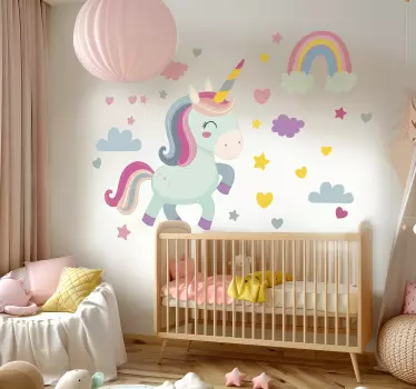 Autocolante camera copii unicorn fericit - TenStickers