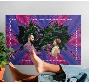 Autocolante de artă de perete rama foto florală violet neon pentr - TenStickers