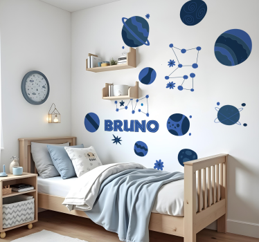 Autocolante de perete astronomie albastre cu nume - TenStickers