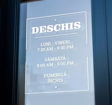 Autocolante magazin semne frontale ore de deschidere - TenStickers