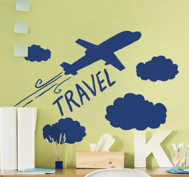 Avion cu nori ilustrare artă de perete - TenStickers