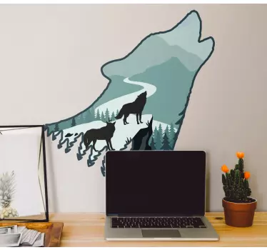 Cap de lup cu lupi pe autocolante cu natura de munte - TenStickers