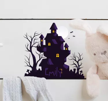 Casa bântuită cu numele de autocolant de perete de halloween - TenStickers