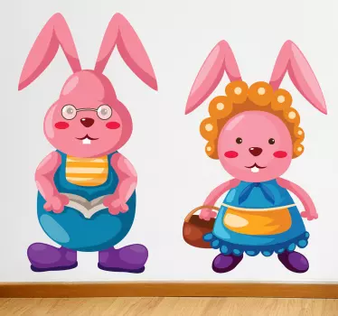 Câteva perete de desen animat de iepurași roz - TenStickers