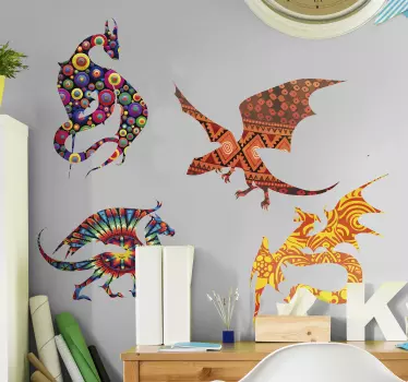 Colorat dragoni acasă autocolant - TenStickers