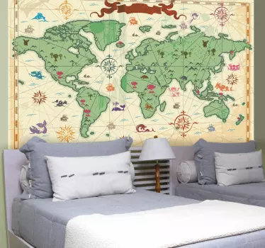 Comoara carte de copii cu cartea de pe harta lumii - TenStickers