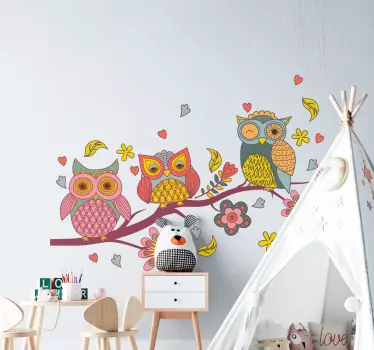 Copac cu crengi swirly și bufnițe ilustrație artă de perete - TenStickers