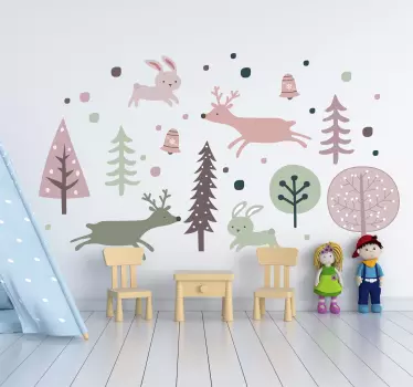 Copaci și animale decalaj perete animal în stil nordic - TenStickers